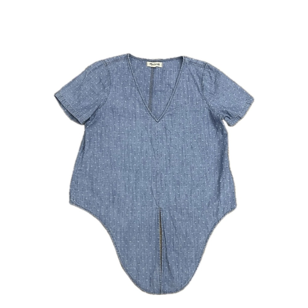 Madewell Women's Chambray Novel Tie Front Top V neck Short Sleeve Top Size Small